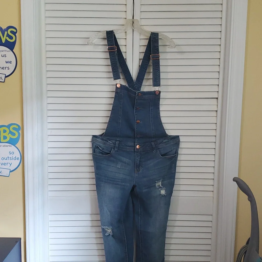 Denim Overalls W/ Rose Gold Hardware. - Picture 2 of 10